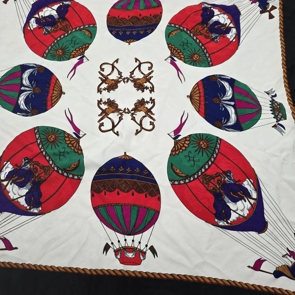Vintage Square Scarf Hot Air Balloon Art Deco Tapestry Hanging Silky Cherub
